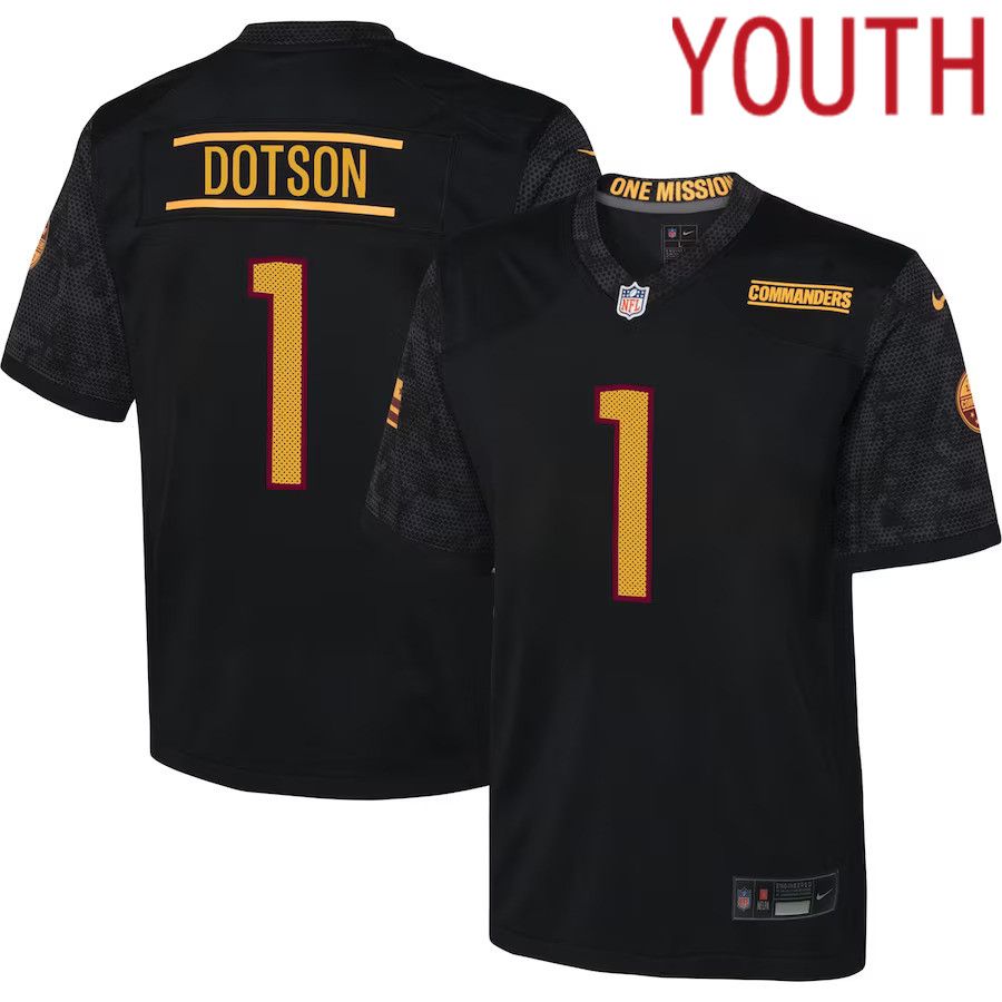 Youth Washington Commanders 1 Jahan Dotson Nike Black Game NFL Jersey